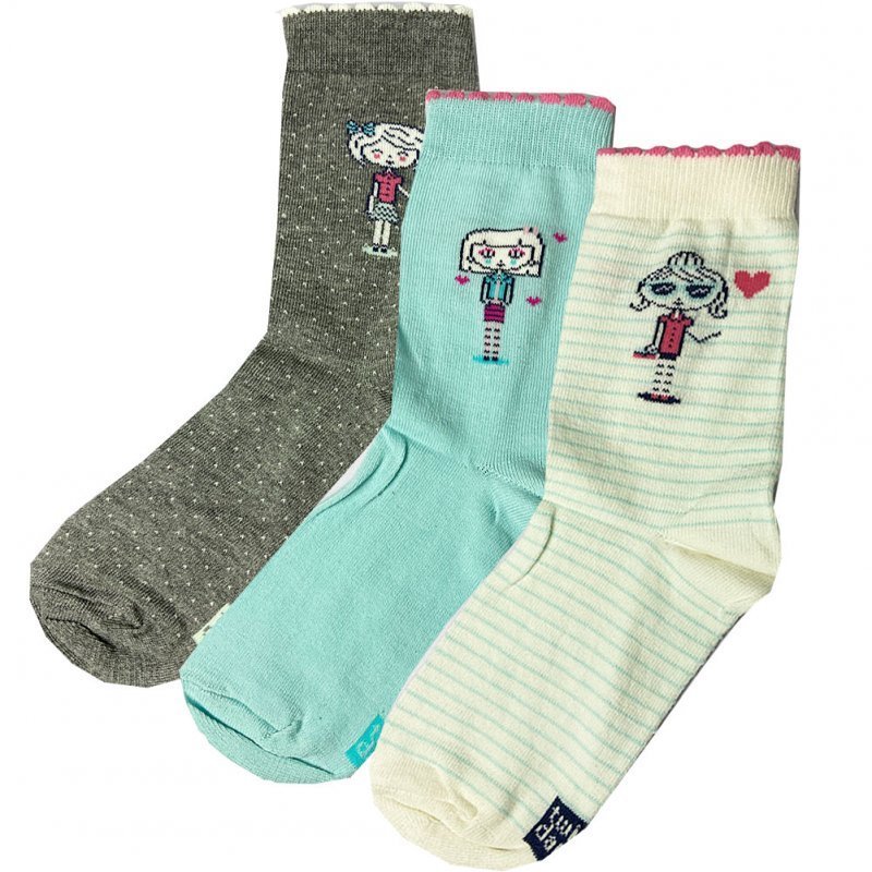 TWINDAY Lot de 3 paires de Chaussettes Fille Coton GIRL Blanc Bleu Gris