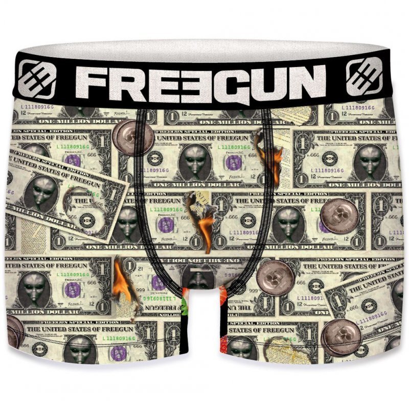 FREEGUN Boxer Homme Microfibre DOLLAR Gris Noir