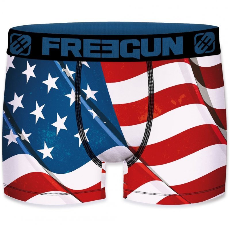 FREEGUN Boxer Homme Microfibre FLAG Bleu Rouge