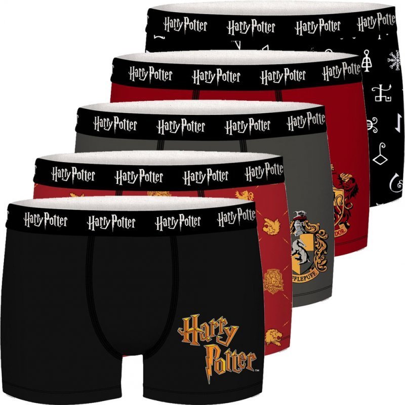 HARRY POTTER Lot de 5 Boxer Garçon Coton ASS2 Noir Rouge Gris