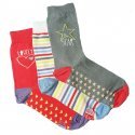 TWINDAY Lot de 3 paires de Chaussettes Fille Coton TREND Gris Blanc Rose