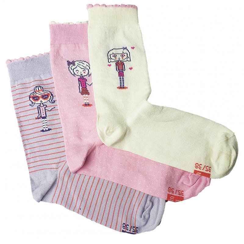 TWINDAY Lot de 3 paires de Chaussettes Fille Coton GIRL Parme Rose Blanc