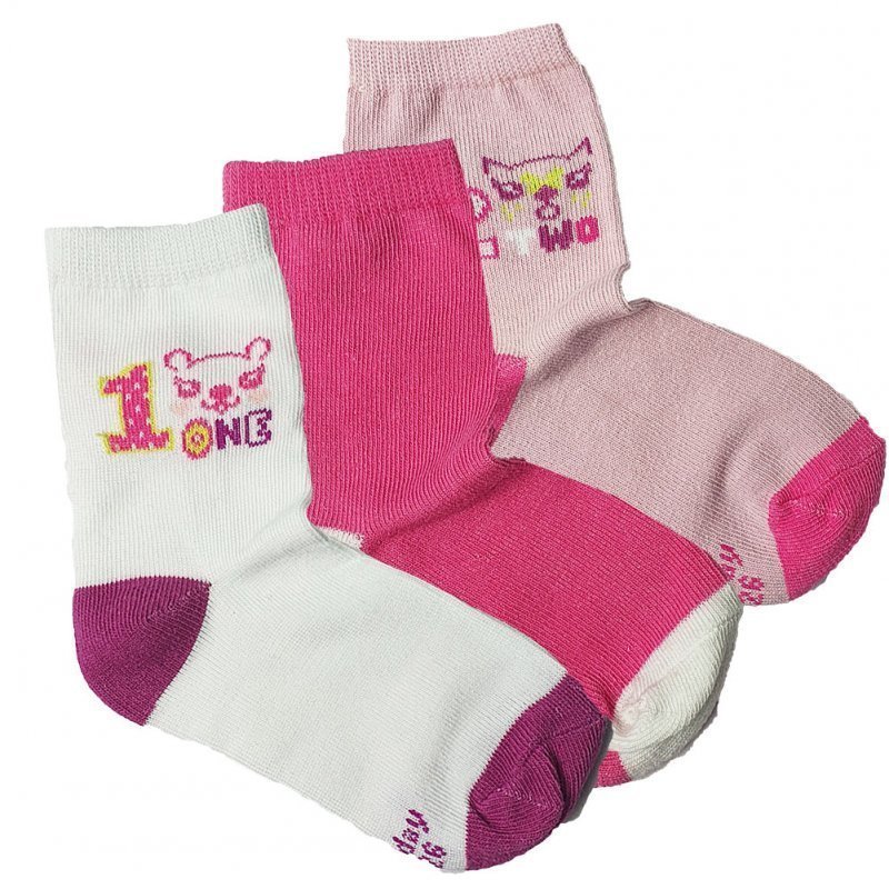 TWINDAY 3 paires de Chaussettes Bébé Fille Coton ONE Blanc Rose Fuchsia