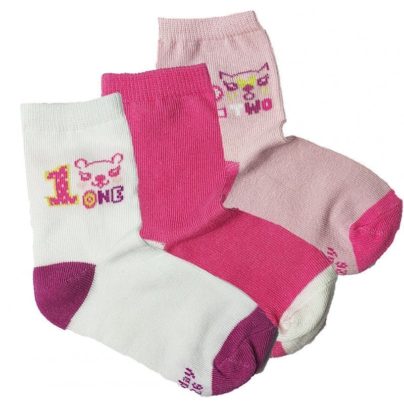 TWINDAY Lot de 3 paires de Chaussettes Bébé Fille Coton ONE Blanc Rose Fuchsia