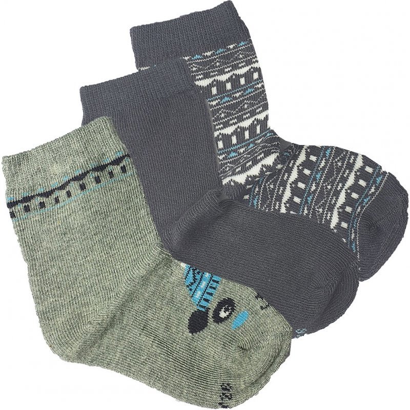 TWINDAY Lot de 3 paires de Chaussettes Bébé Garçon Coton TREND Souris Anthracite