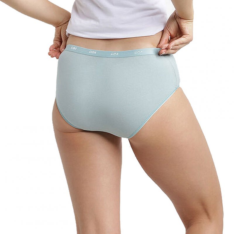 DIM Lot de 3 Boxers Femme Coton POCKETS STRETCH Bleu Vert Blanc