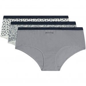 DIM 3 Boxers Femme Coton POCKETS STRETCH Poeme Gris Blanc Bleu