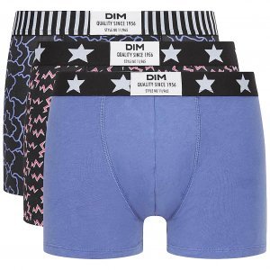 DIM Lot de 3 Boxers Homme Coton VIBES Eclairs Nuage Noir Bleu