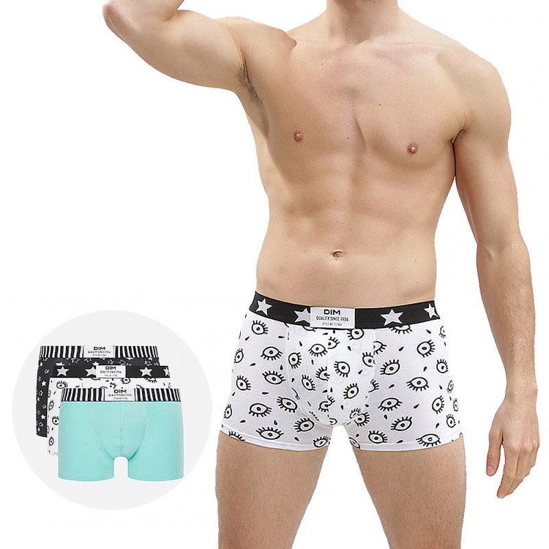 DIM Lot de 3 Boxers Homme Coton VIBES Coup d'oeil Dim star Vert marée