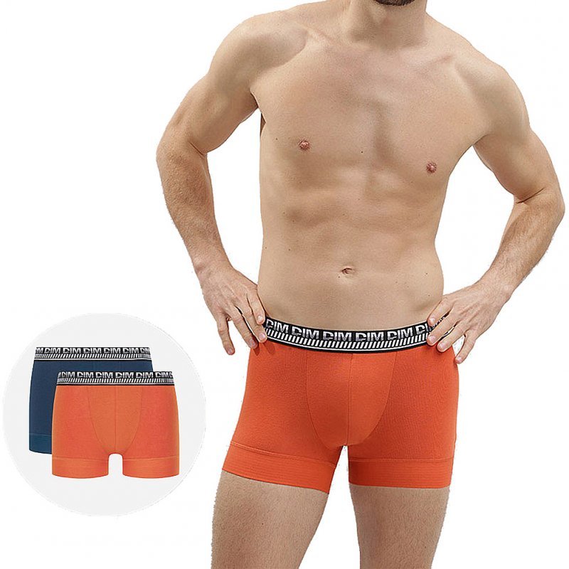 DIM Lot de 2 Boxers Homme Coton 3D STAY FIT Bleu klein Orange nacré