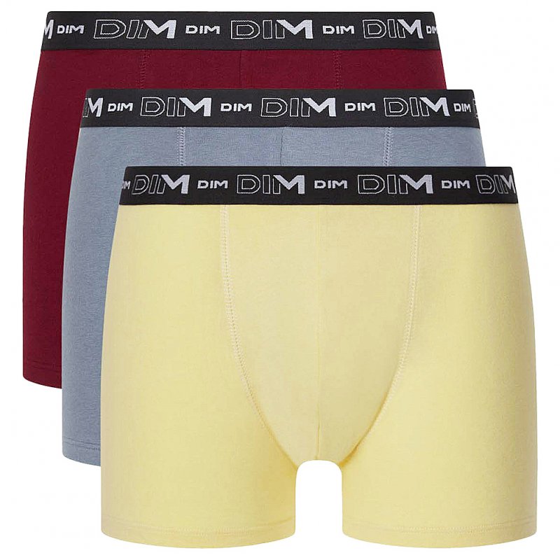 DIM Lot de 3 Boxers Homme Coton STRETCH Citronelle Rouge brûlé Gris Souris