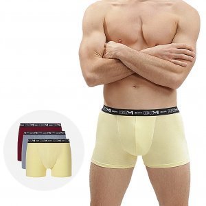 DIM 3 Boxers Homme Coton STRETCH Citronelle Rouge brûlé Souris