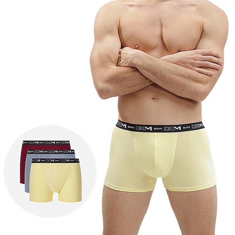 DIM Lot de 3 Boxers Homme Coton STRETCH Citronelle Rouge brûlé Gris Souris