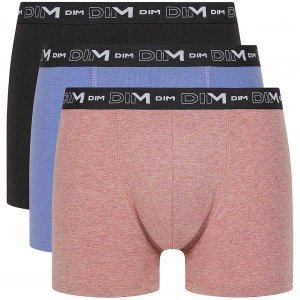 DIM 3 Boxers Homme Coton STRETCH Nude chiné Bleu barbeau Noir