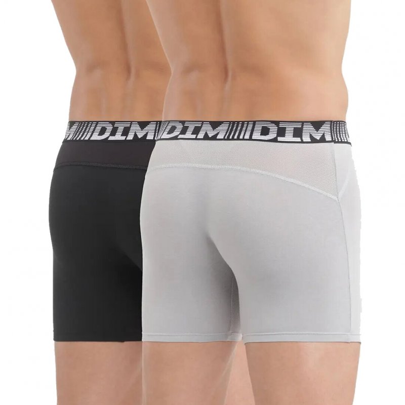 LOT DE 2 Boxer long Sous-vêtements Homme 3D FLEX AIR Noir et Gris