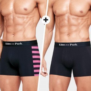 EDEN PARK Lot de 2 Boxers Homme Coton DUOSTRIPE Rose Marine