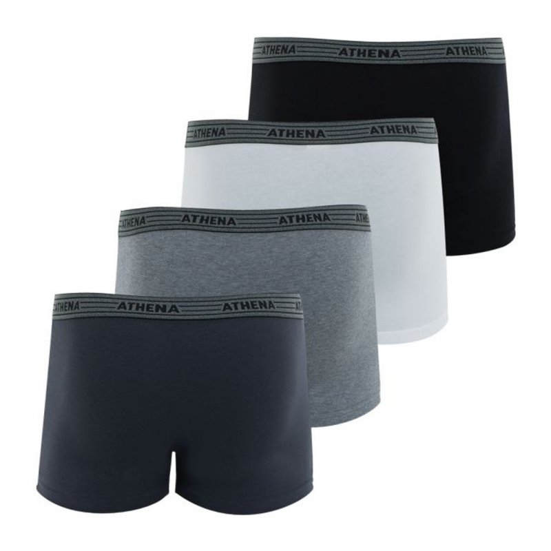 ATHENA Lot de 4 Boxers Homme Coton BASIC2 Gris Anthracite Gris Noir Blanc