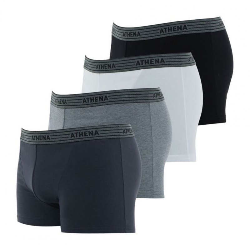 ATHENA Lot de 4 Boxers Homme Coton BASIC2 Gris Anthracite Gris Noir Blanc