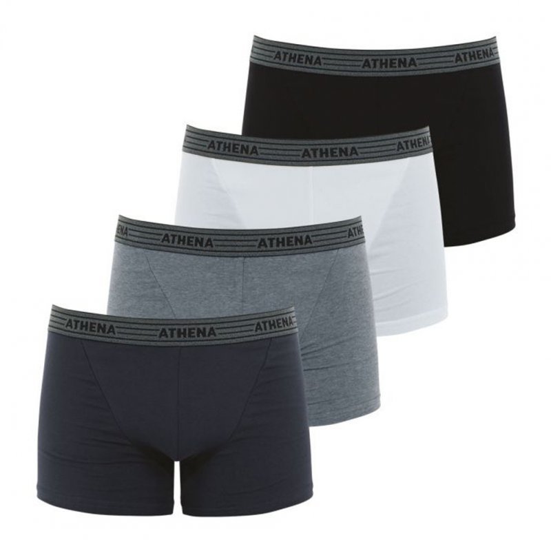 ATHENA Lot de 4 Boxers Homme Coton BASIC2 Gris Anthracite Gris Noir Blanc