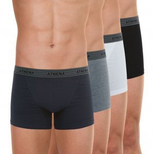 ATHENA Lot de 4 Boxers Homme Coton BASIC2 Gris Anthracite Gris Noir Blanc