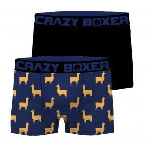 CRAZYBOXER Lot de 2 Boxers Homme Coton Bio LAMA BCBX2 ANIM Bleu Noir