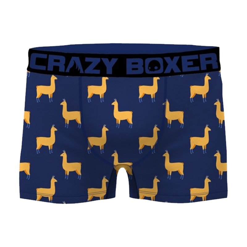 CRAZYBOXER Lot de 2 Boxers Homme Coton Bio LAMA BCBX2 ANIM Bleu Noir