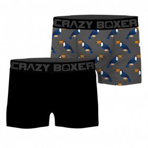 CRAZYBOXER Lot de 2 Boxers Homme Coton Bio Toucan BCBX2 ANIM Gris Noir