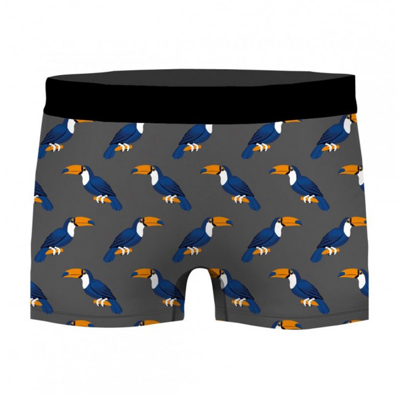 CRAZYBOXER 2 Boxers Homme Coton Bio Toucan BCBX2 ANIM Gris Noir