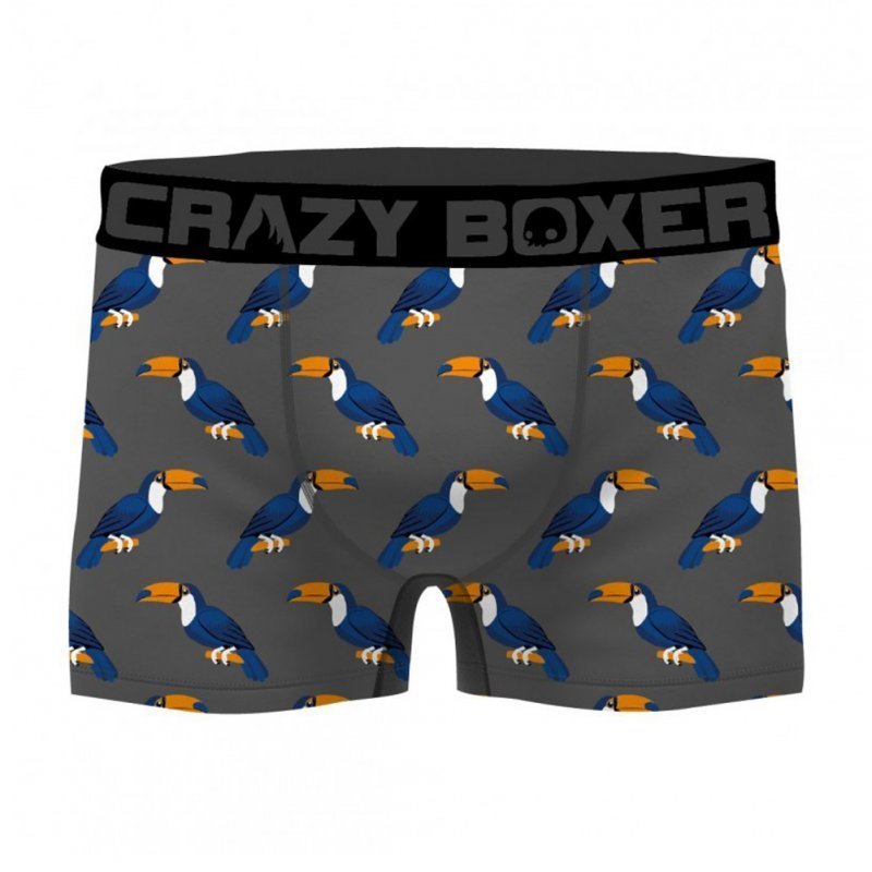 CRAZYBOXER 2 Boxers Homme Coton Bio Toucan BCBX2 ANIM Gris Noir