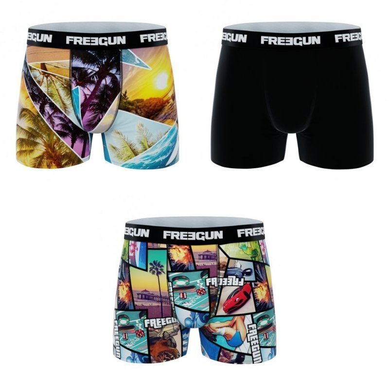 FREEGUN Lot de 3 Boxers Homme Microfibre PACKX3 L Noir Multicolore