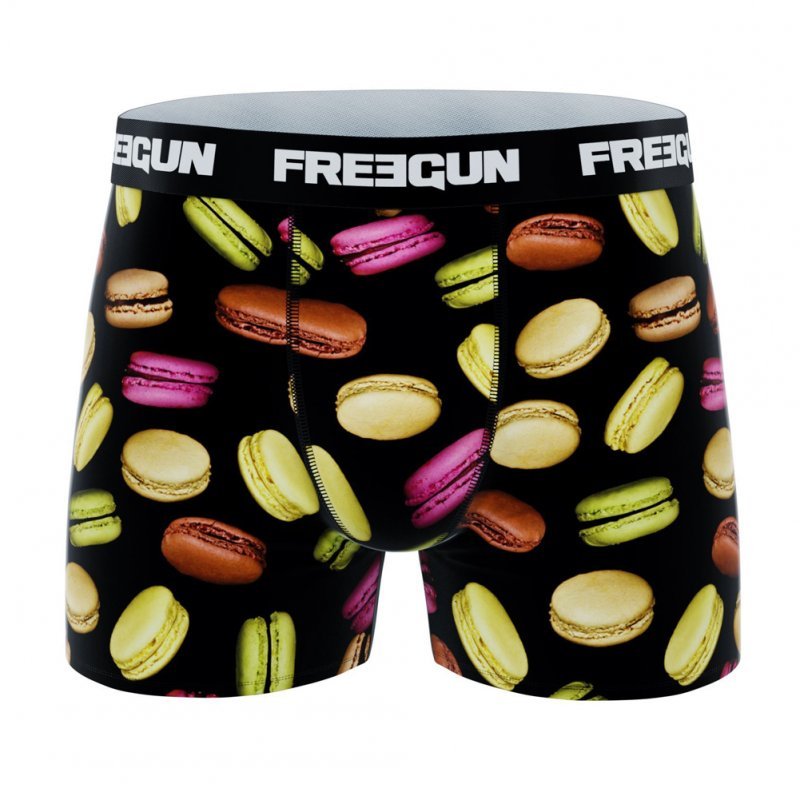 FREEGUN 3 Boxers Homme Microfibre PACKX3L Donuts Macarons Noir