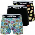 FREEGUN Lot de 3 Boxers Homme Microfibre PACKX3 L Donuts Macarons Noir Azur