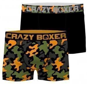 CRAZYBOXER Lot de 2 Boxers Homme Coton Bio BCBCX2 CAMO Noir Orange