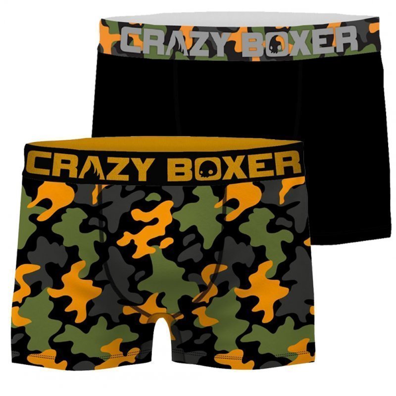 CRAZYBOXER 2 Boxers Homme Coton Bio BCBCX2 CAMO Noir Orange