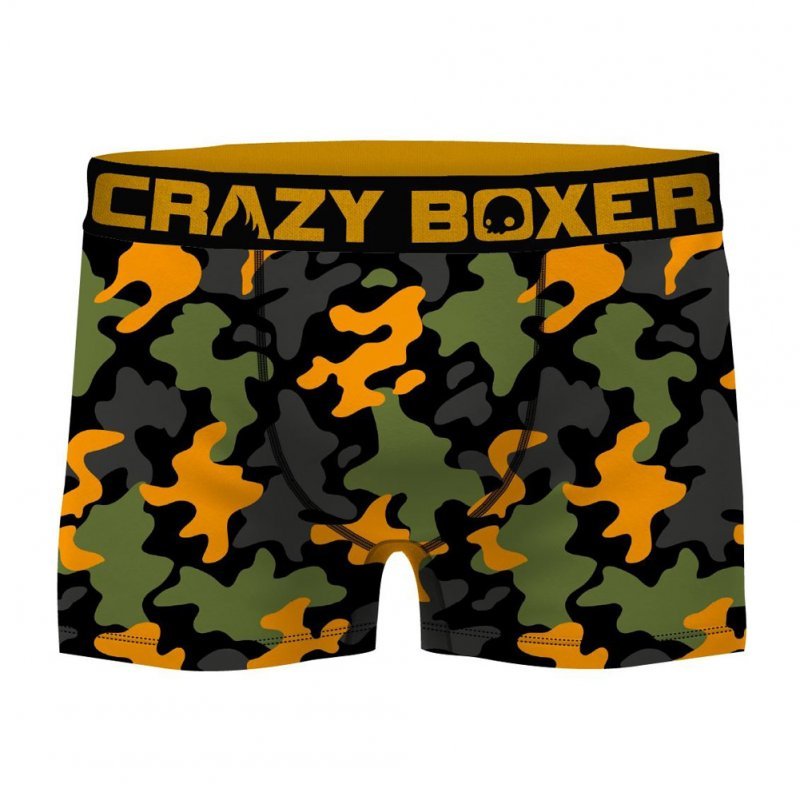 CRAZYBOXER Lot de 2 Boxers Homme Coton Bio BCBCX2 CAMO Noir Orange