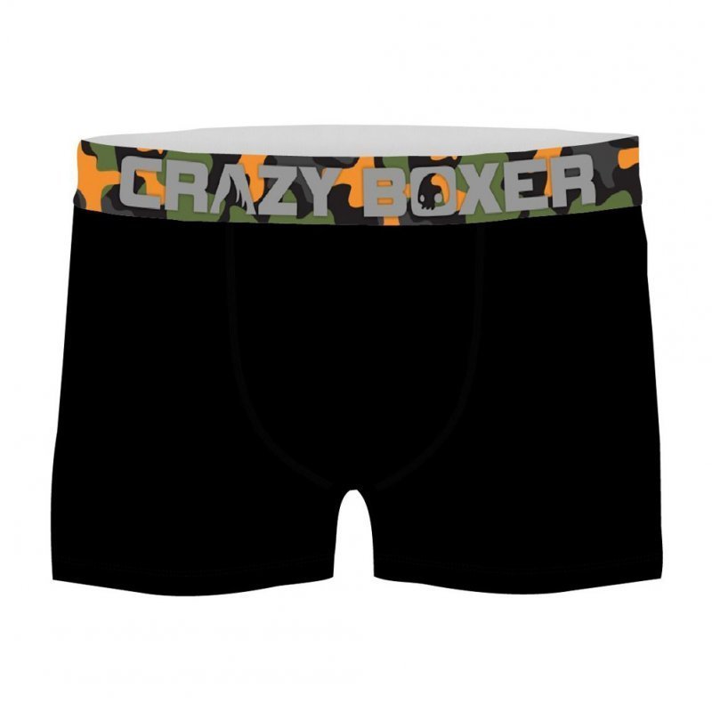 CRAZYBOXER Lot de 2 Boxers Homme Coton Bio BCBCX2 CAMO Noir Orange