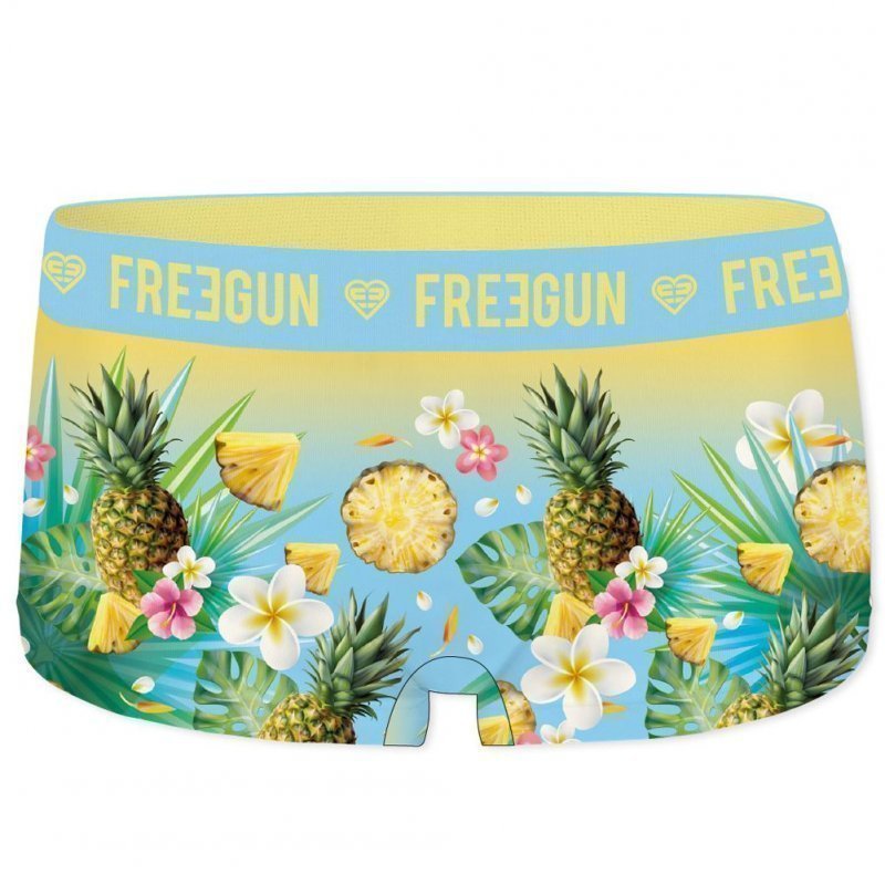 FREEGUN Boxer Femme Microfibre Ananas ANA Bleu Jaune