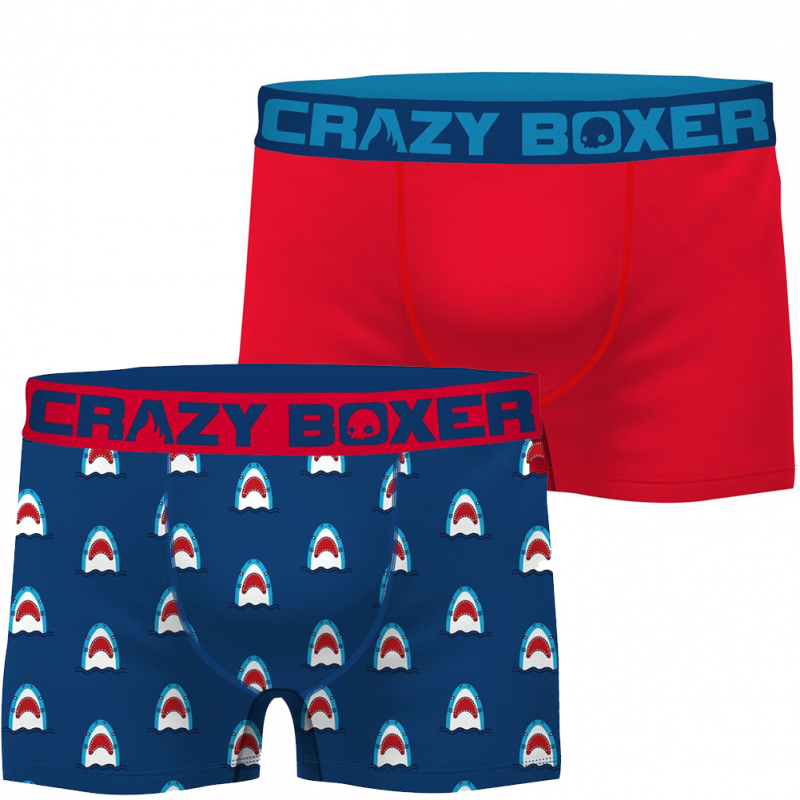 CRAZYBOXER Lot de 2 Boxers Homme Coton Bio BCBCX2 REQ Bleu Rouge