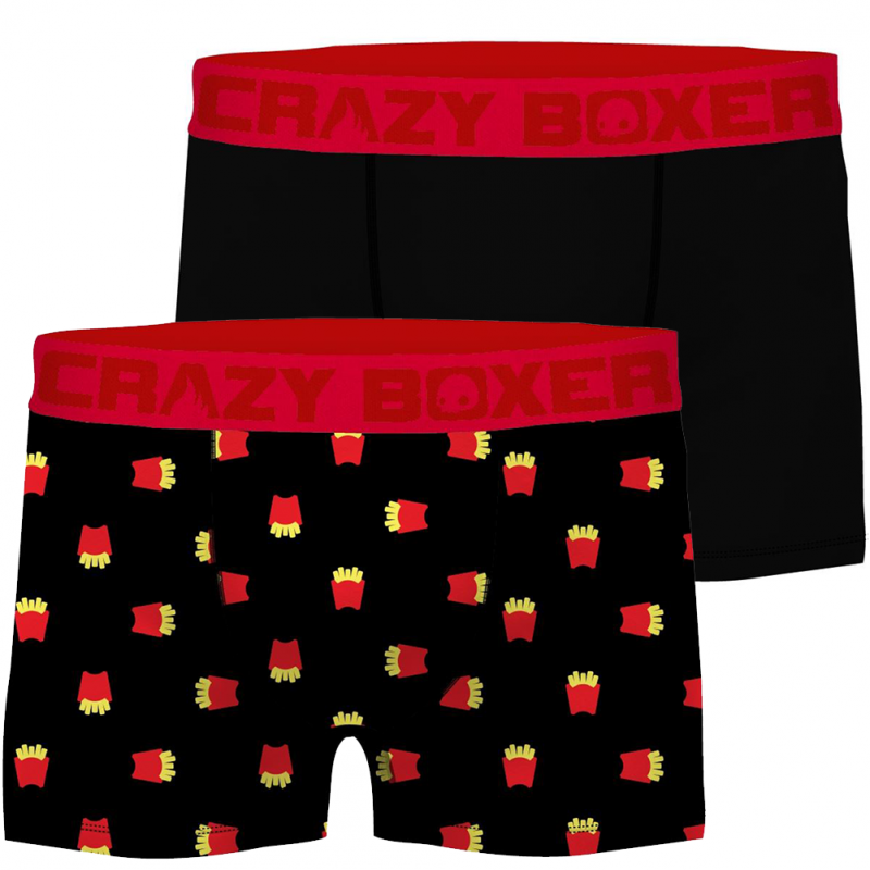 CRAZYBOXER Lot de 2 Boxers Homme Coton Bio BCBCX2 FRI Noir Rouge