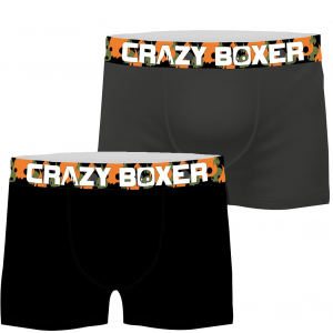CRAZYBOXER Lot de 2 Boxers Homme Coton Bio BCBCX2 UNI1 Noir Gris