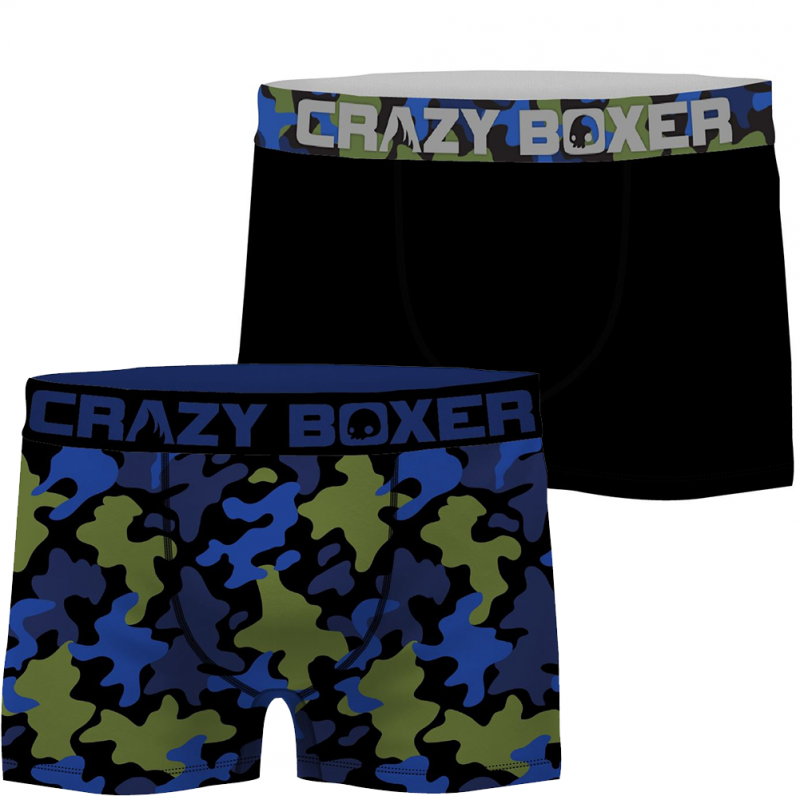 CRAZYBOXER Lot de 2 Boxers Homme Coton Bio BCBCX2 CAM2 Bleu Noir