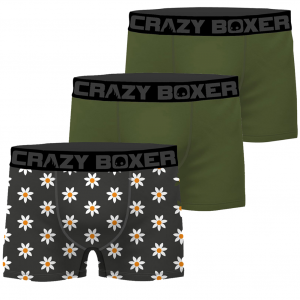 CRAZYBOXER 3 Boxers Homme Coton Bio BCBCX2 FLOW Gris Kaki FLOWER