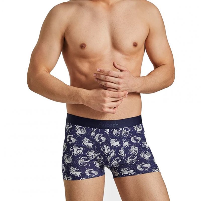 AUBADEMEN Lot de 2 Boxers Homme Coton Modal DUO ASTO Bleu Blanc