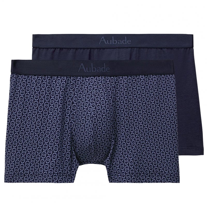 AUBADEMEN Lot de 2 Boxers Homme Coton Modal DUO MINI Bleu Marine