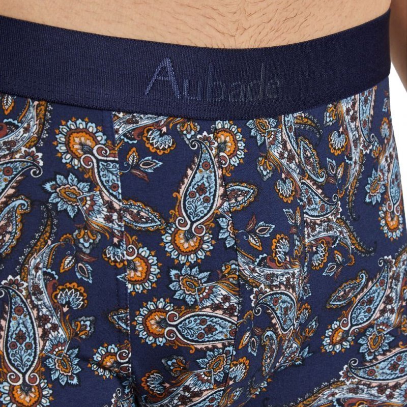 AUBADEMEN Boxer Homme Coton Modal BCAC Bleu Orange