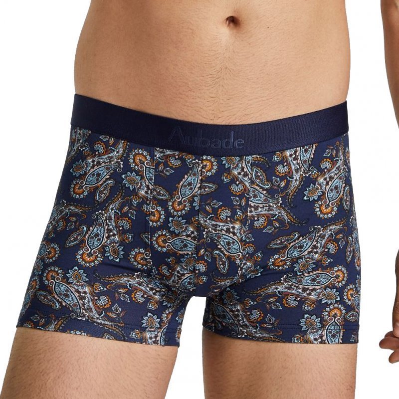 AUBADEMEN Boxer Homme Coton Modal BCAC Bleu Orange
