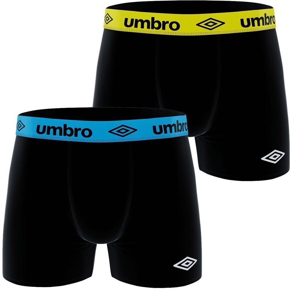 UMBRO Lot de 2 Boxers Homme Coton BCX2 ASS1Noir Bleu Jaune