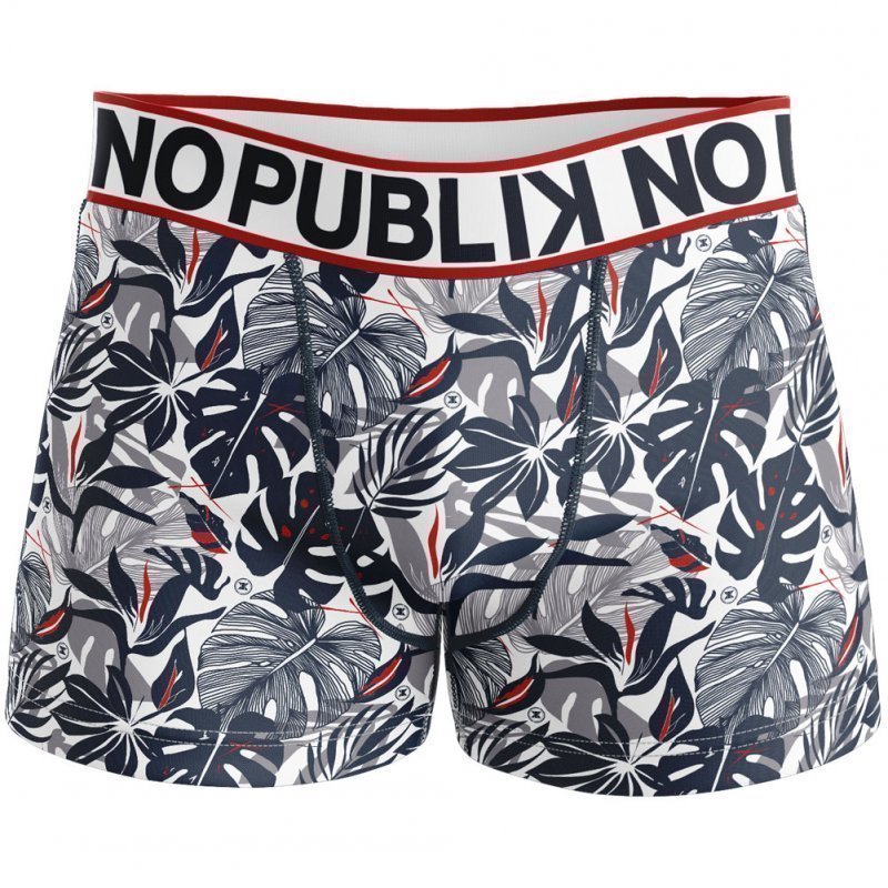 NO PUBLIK Boxer Homme Coton FRENCH JUNGLE Marine Blanc