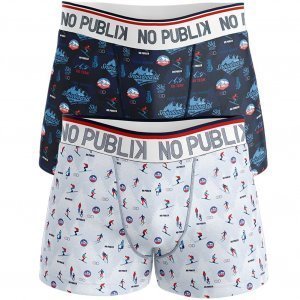 NO PUBLIK Lot de 2 Boxers Homme Coton VINTAGE SKI Gris Bleu