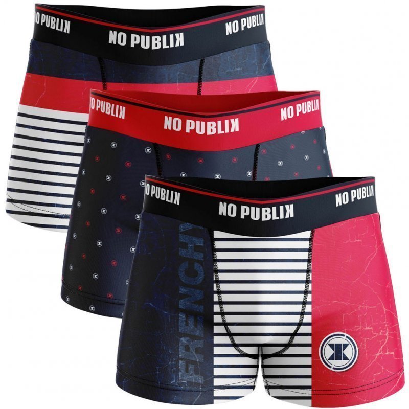 NO PUBLIK Lot de 3 Boxers Homme Microfibre RETRO FRENCHIE Bleu Blanc Rouge